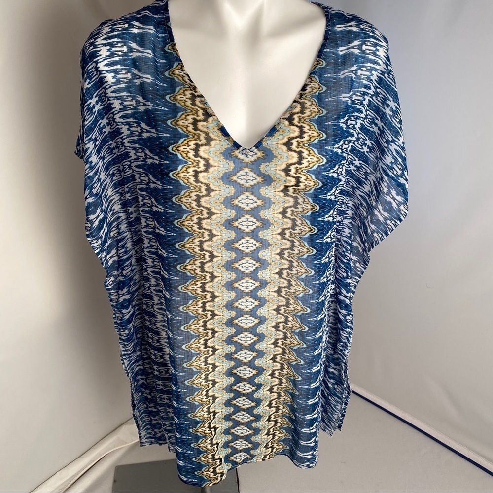O’Neill blue and yellow pattern sheer swim cover-up S